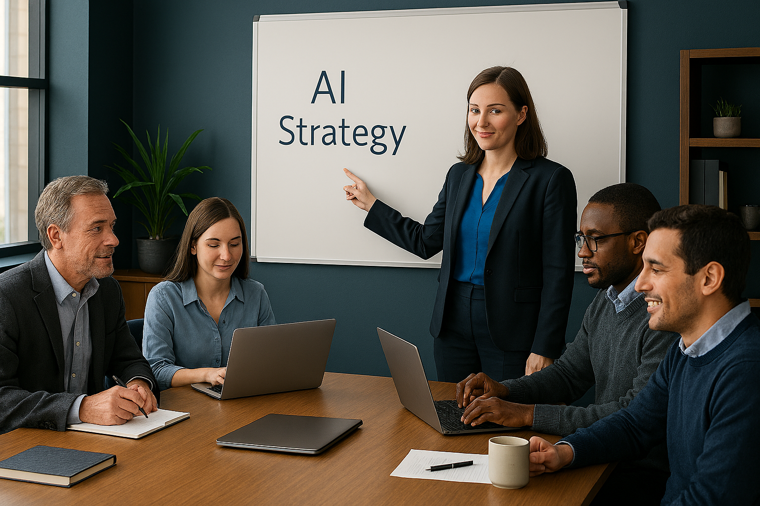 Small team in a facilitated AI strategy workshop